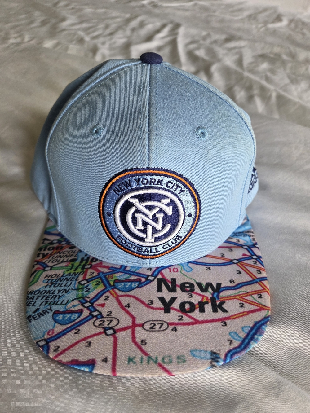 Adidas | New York City Light Blue Snapback Hat with Map Brim